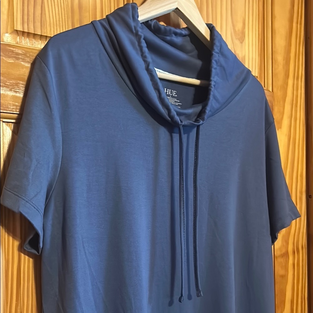HUE Blue/Gray Short Sleeve Cowl-Neck Tunic Dress - Picture 3 of 7